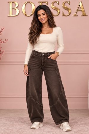 Bruine ballonbroek dames met stretch van Miss Bon