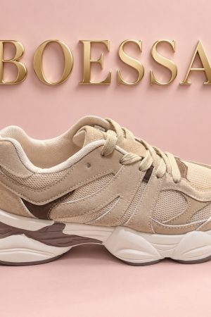 Beige chunky sneakers met bruine detail