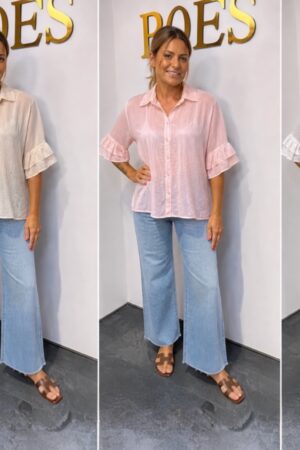 blouse dames korte mouw ruffle wit luchtig