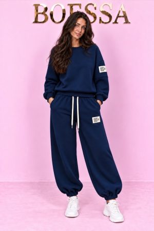 Tweedelige joggingset dames donkerblauw – Boessa Mode