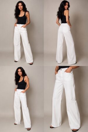 witte hoge taille jeans wide leg