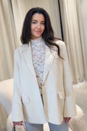 crème oversized blazer met studs dames