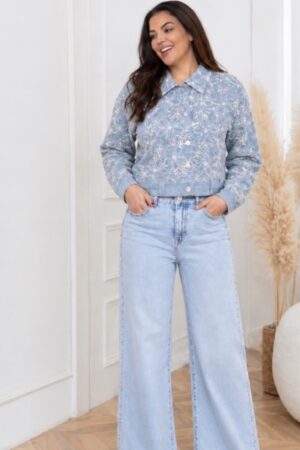kort spijkerjasje licht denim bloemen glitter