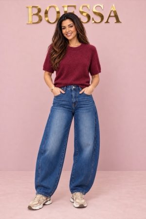 Ballon jeans dames tall donkerblauw met stretch – Boessa Mode
