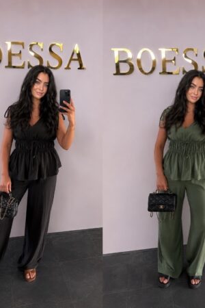 2 delige katoenen zomerset dames met mouwloze top en wide leg broek – Boessa Mode