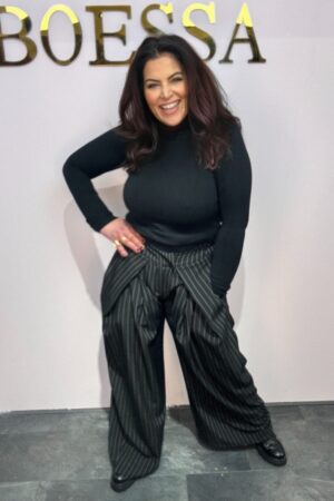 Wide leg barrel pants dames zwart gestreept broek steekzakken