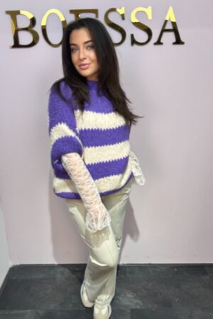 Gestreepte lila crème trui dames van zachte knit