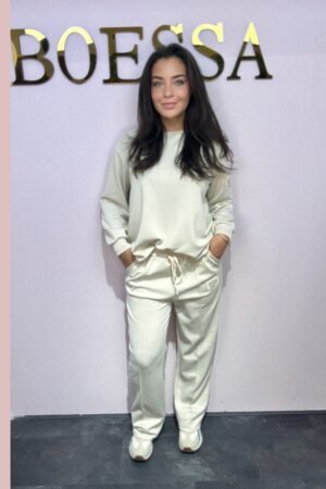 2-delige jogging set beige dames casual chic look