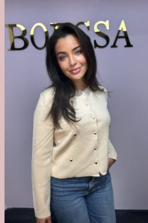 beige vest met hartjes van studs dames