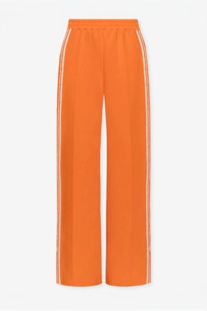 oranje broek dames elastische tailleband witte strepen