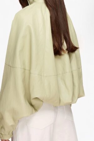 oversized bomberjas dames groen front view PU leather look