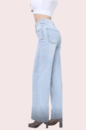 studs wide leg jeans lichtblauw voorkant wide