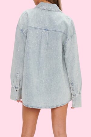 studs jeans blouse met borstzakken lichtblauw