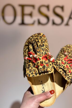 panter slippers dames met franjes en kralen