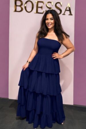 donkerblauwe strapless maxi jurk d