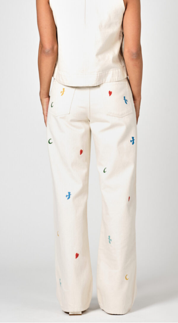Off-White Jeans met Borduursels – Zomerse Stretchbroek | Boessa Mode