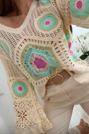 Bohemia Gehaakte Trui met Wijde Mouwen – Luchtig, Boho & Stylish