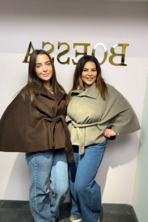 Ponchojas dames donkerbruin met knoopsluiting en ceintuur