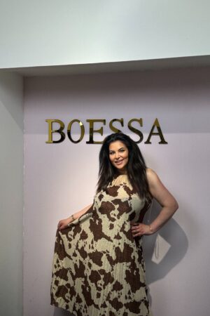 Plissé Halterjurk Maxi One Size – Choco Shimmer Boho Style