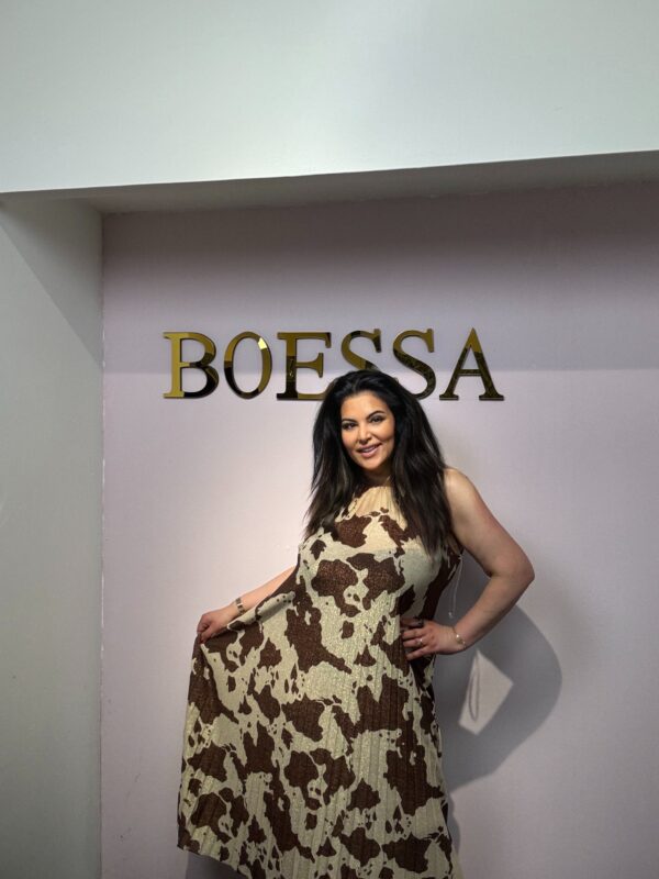 Plissé Halterjurk Maxi One Size – Choco Shimmer Boho Style