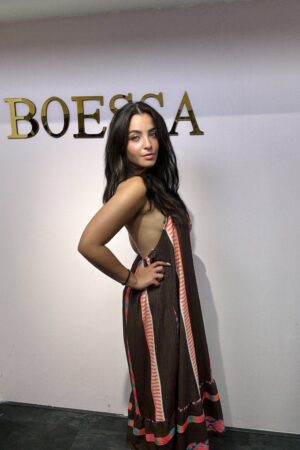Boho halterjurk met Open Rug – One Size Zomerjurk in Bruin met Print