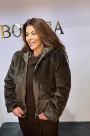 bruin bomberjack met faux fur en capuchon