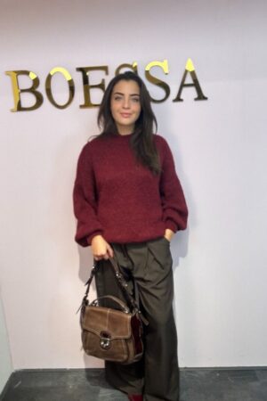 Bordeaux: effen warme wollook trui bordeaux one size viscose polyamide – Boesamode