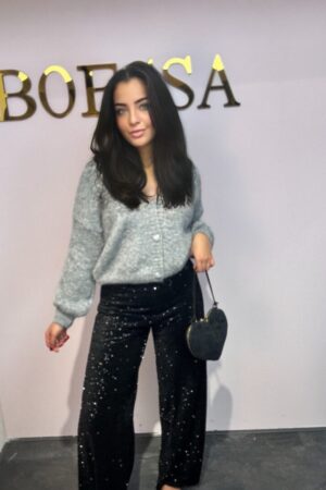 Glitterbroek dames feestelijk – Wide leg pailletten broek eenmaat zwart