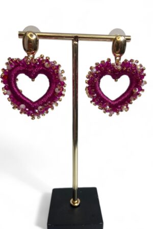 Magenta hart oorbel