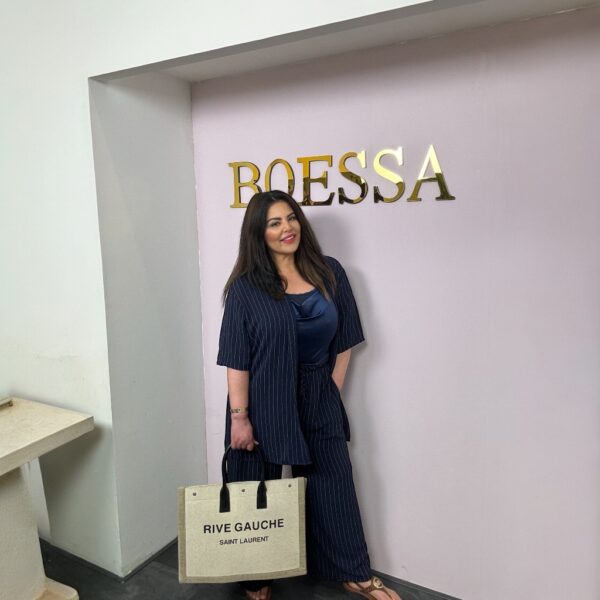 Tweedelige dames set gestreept viscose kaftan met 3/4 mouw en broek met elastische taille - Afbeelding 2