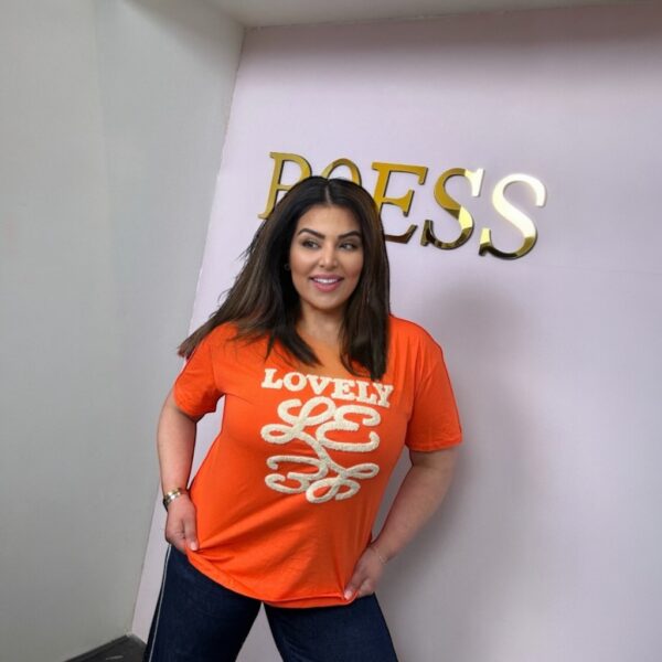 Lovely T-shirt Dames – Oranje Shirt – One Size – 100% Katoen