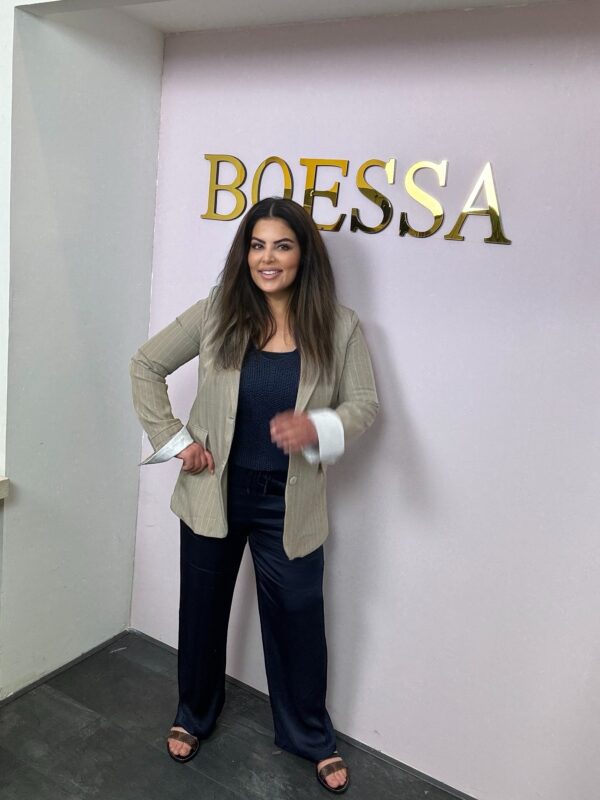 Gestreepte blazer met open manchetten en sierzakken -Beige & lichtblauw - Afbeelding 2