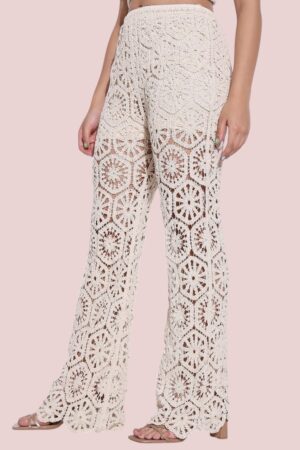 Gehaakte Broek Dames – South Beach Co-Ort Ecru Wit