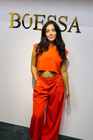 Oranje Twee-Delige Set voor Vrouwen – Broek met Steekzakken & Crop Top