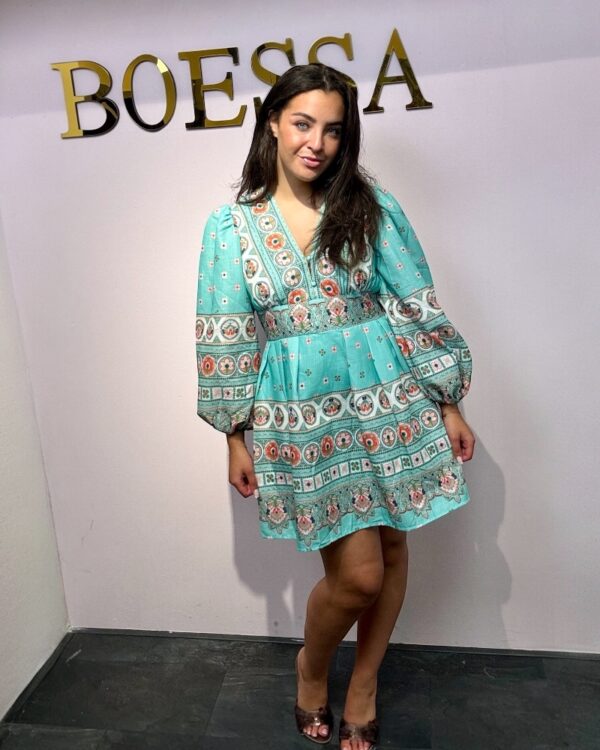 Dress aqua & beige boho dress