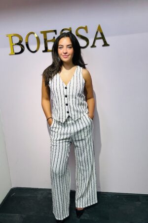Zomerset Gilet en wijde broek van wavelstof met streep