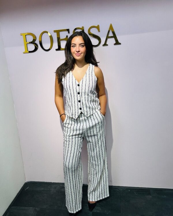 Zomerset Gilet en wijde broek van wavelstof met streep