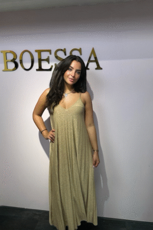 Gouden Glitter Maxidress met Spaghetti Bandjes