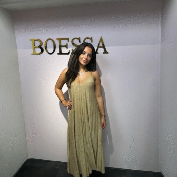 Gouden Glitter Maxidress met Spaghetti Bandjes