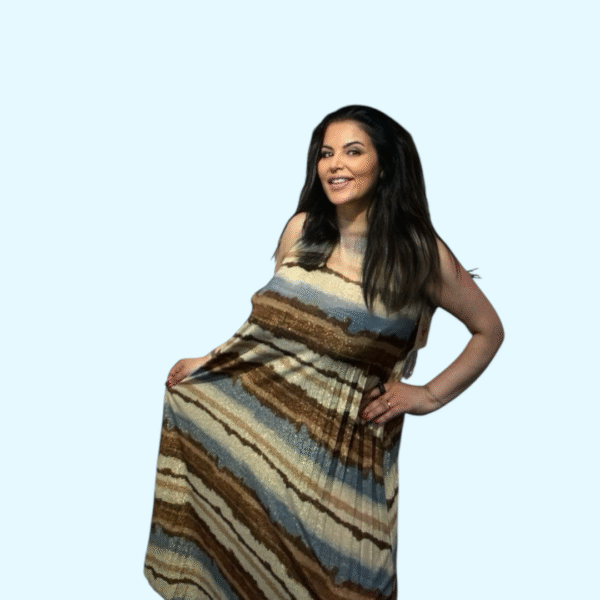 Plissé Halterjurk Maxi One Size – Choco Shimmer Boho Style - Afbeelding 4
