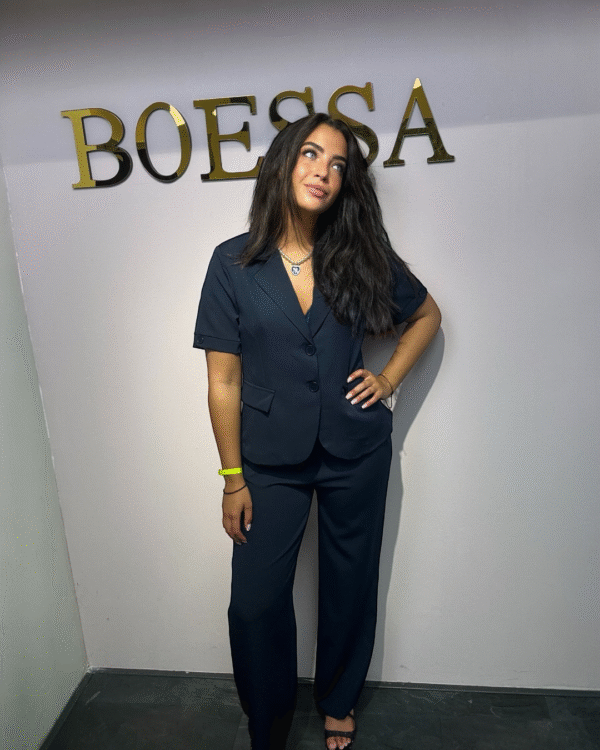 Tweedelige dames set – blazer met korte mouwen & wide-leg broek | Boesamode - Afbeelding 4