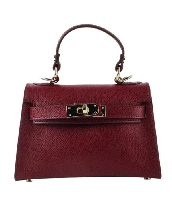 Leren handtas met draaislotje in bordeaux, goudkleurige details en afneembare schouderband – Boessa Mode