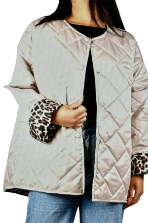 Omkeerbare jas – beige en luipaardprint – one size met drukknopen – Boessa Mode
