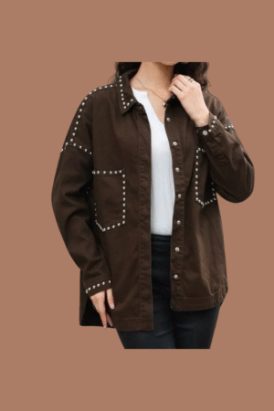 Denim blouse met studs – Bruin