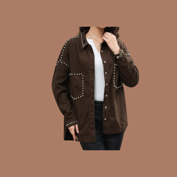 Denim blouse met studs – Bruin