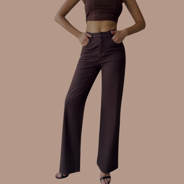 Bruine high waist wide leg jeans – full length stretch - Afbeelding 2