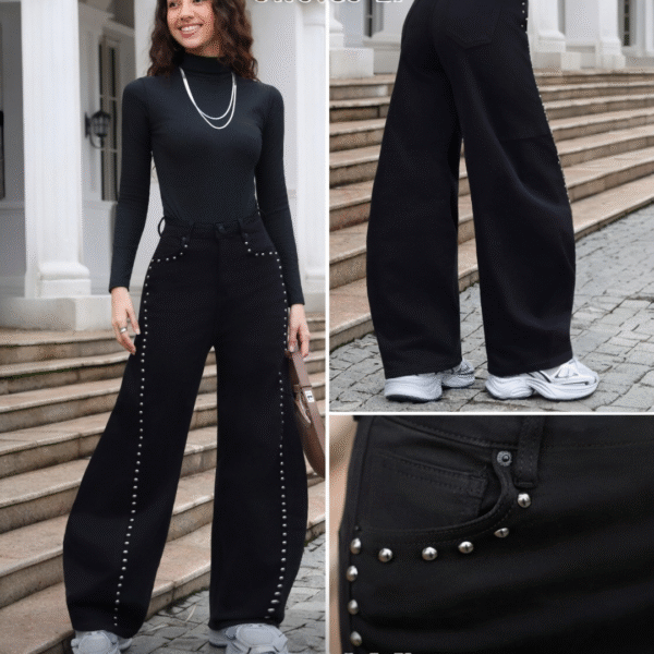 balloon fit jeans dames zwart met studs
