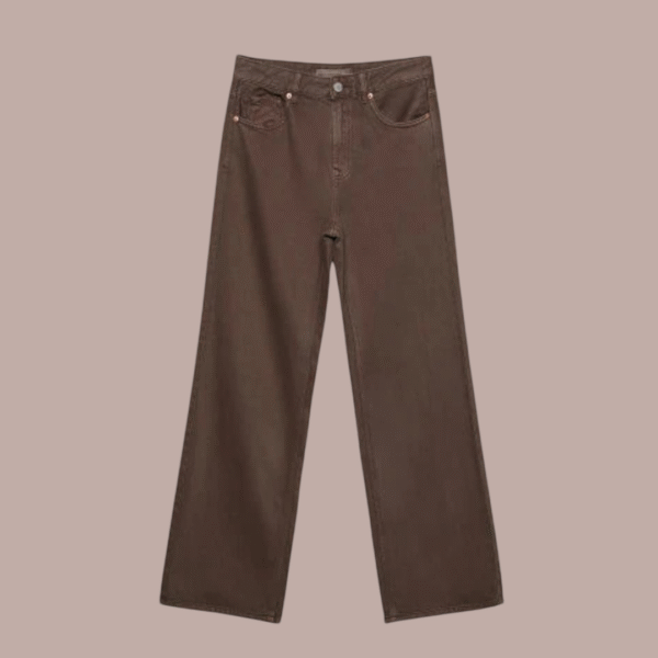 Bruine high waist wide leg jeans – full length stretch Boessamode - Afbeelding 2
