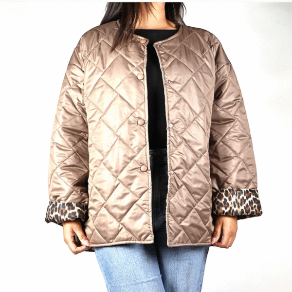 Omkeerbare jas dames – leopard & effen bruin of beige, one size herfst/winterjas