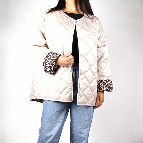 Omkeerbare jas dames – leopard & effen bruin of beige, one size herfst/winterjas